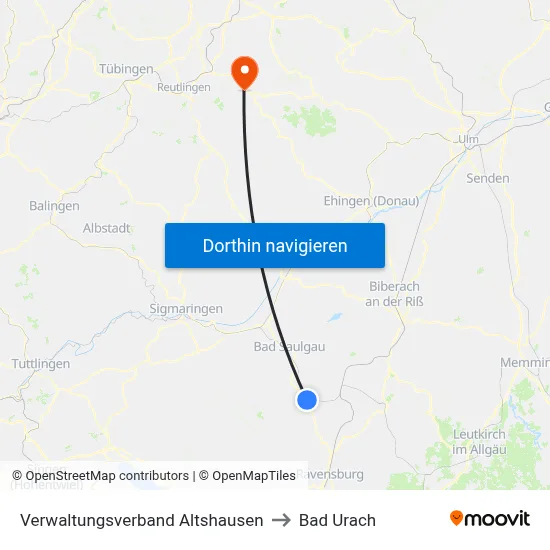 Verwaltungsverband Altshausen to Bad Urach map