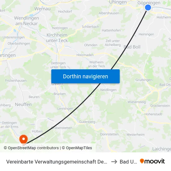 Vereinbarte Verwaltungsgemeinschaft Der Stadt Göppingen to Bad Urach map