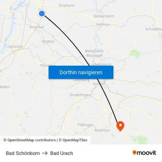 Bad Schönborn to Bad Urach map
