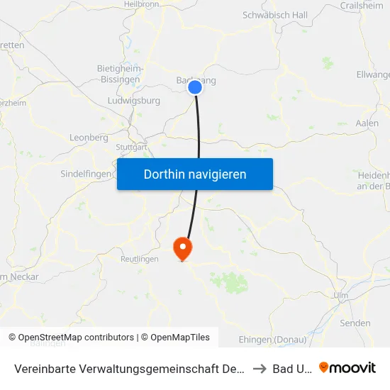 Vereinbarte Verwaltungsgemeinschaft Der Stadt Backnang to Bad Urach map