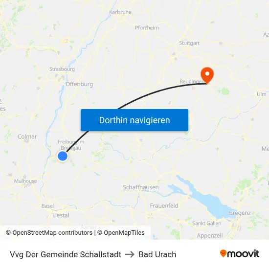 Vvg Der Gemeinde Schallstadt to Bad Urach map