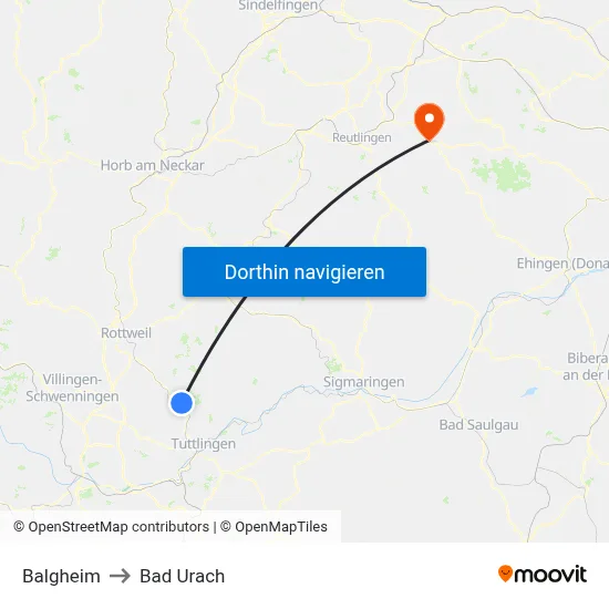 Balgheim to Bad Urach map