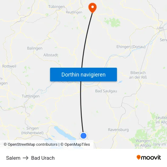 Salem to Bad Urach map