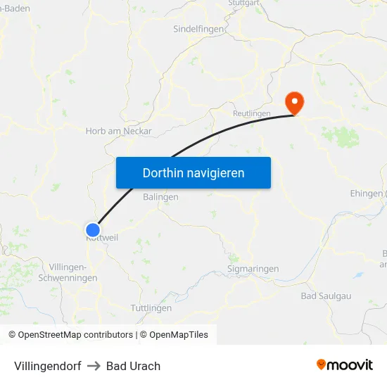 Villingendorf to Bad Urach map