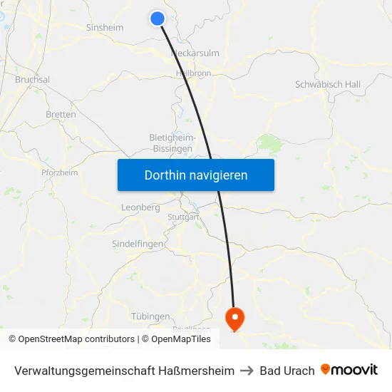 Verwaltungsgemeinschaft Haßmersheim to Bad Urach map