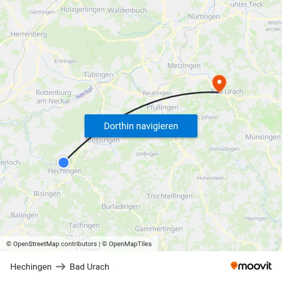 Hechingen to Bad Urach map