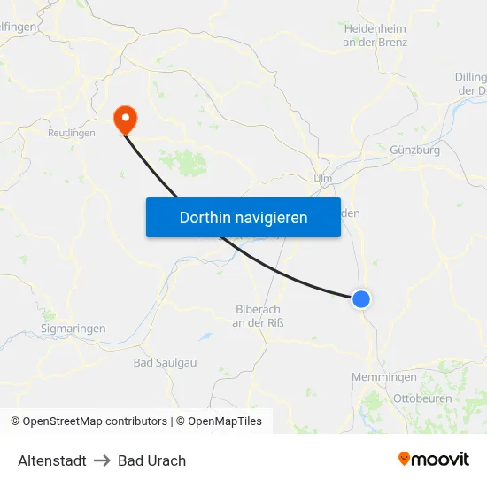 Altenstadt to Bad Urach map
