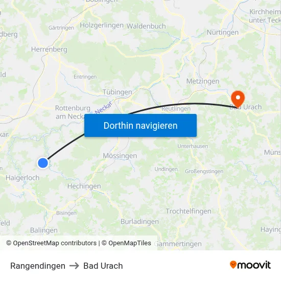 Rangendingen to Bad Urach map