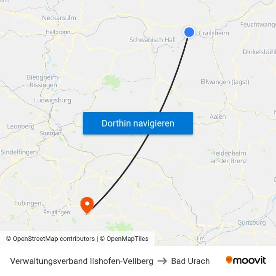 Verwaltungsverband Ilshofen-Vellberg to Bad Urach map