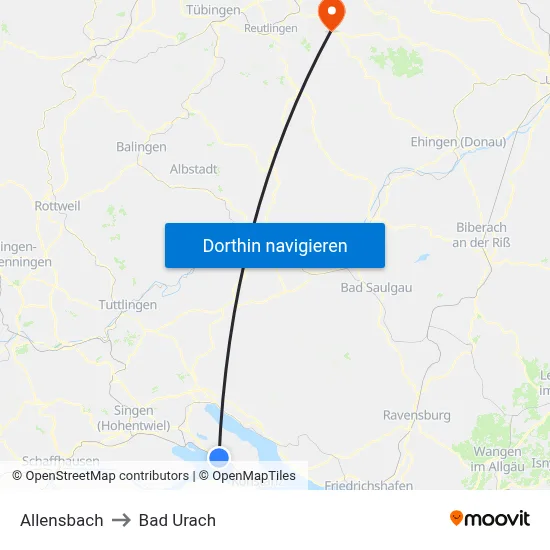 Allensbach to Bad Urach map