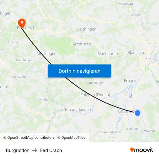 Burgrieden to Bad Urach map