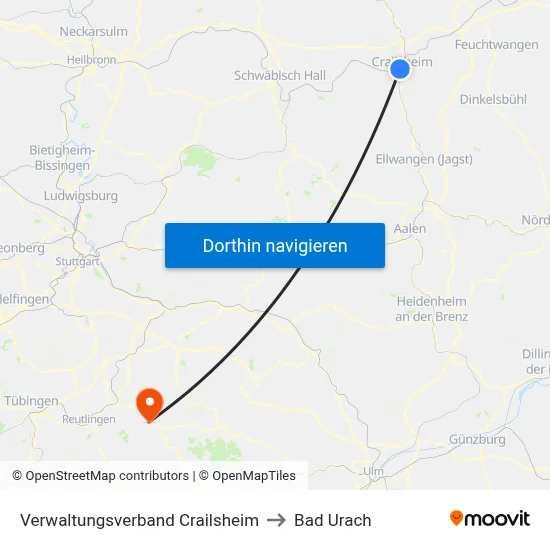 Verwaltungsverband Crailsheim to Bad Urach map