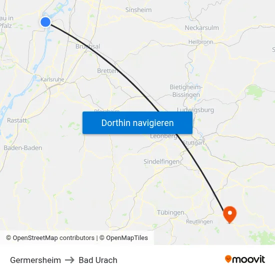 Germersheim to Bad Urach map