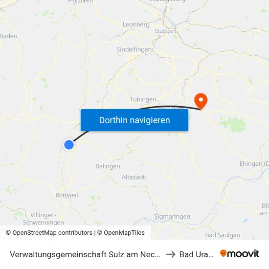 Verwaltungsgemeinschaft Sulz am Neckar to Bad Urach map