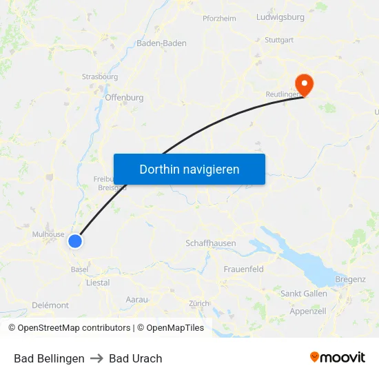 Bad Bellingen to Bad Urach map