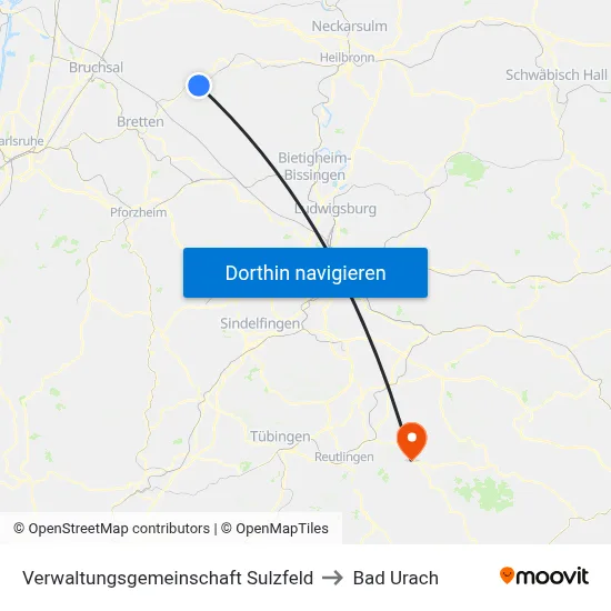 Verwaltungsgemeinschaft Sulzfeld to Bad Urach map