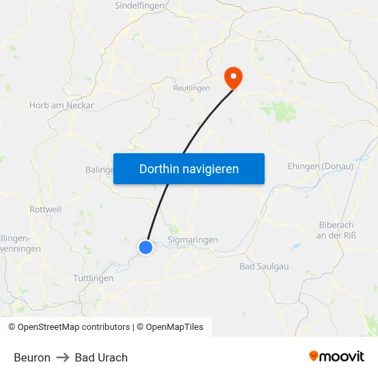 Beuron to Bad Urach map