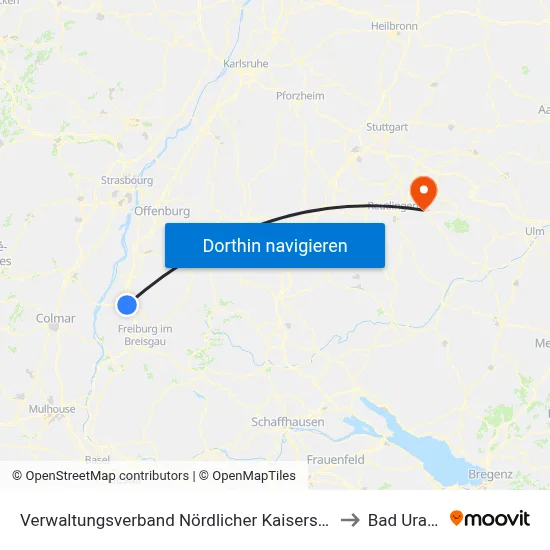 Verwaltungsverband Nördlicher Kaiserstuhl to Bad Urach map