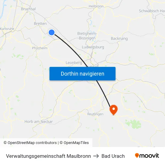 Verwaltungsgemeinschaft Maulbronn to Bad Urach map
