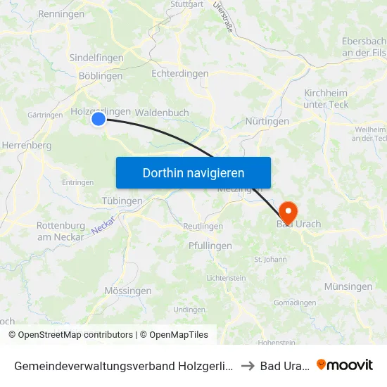 Gemeindeverwaltungsverband Holzgerlingen to Bad Urach map