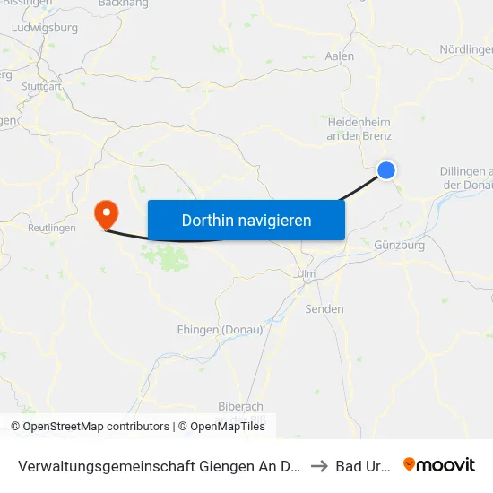 Verwaltungsgemeinschaft Giengen An Der Brenz to Bad Urach map