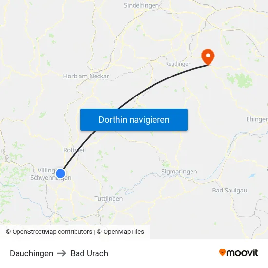Dauchingen to Bad Urach map