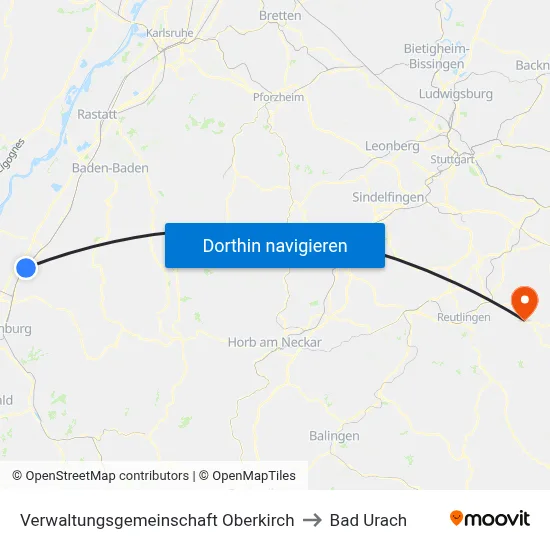Verwaltungsgemeinschaft Oberkirch to Bad Urach map