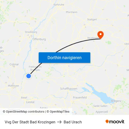 Vvg Der Stadt Bad Krozingen to Bad Urach map