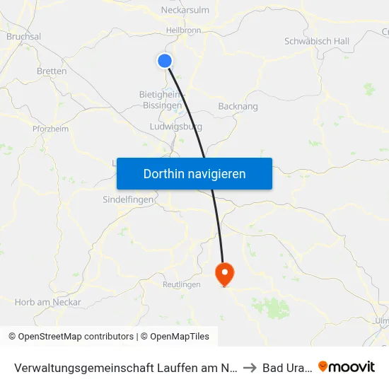 Verwaltungsgemeinschaft Lauffen am Neckar to Bad Urach map