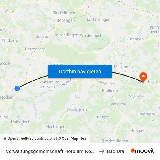 Verwaltungsgemeinschaft Horb am Neckar to Bad Urach map