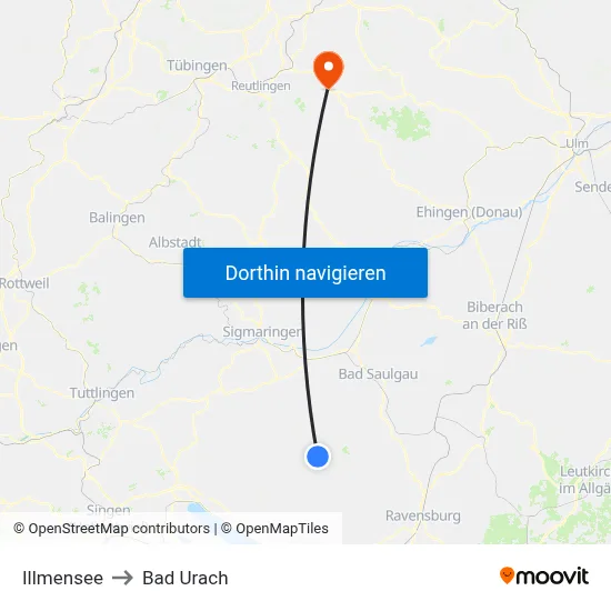 Illmensee to Bad Urach map