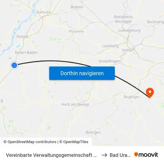 Vereinbarte Verwaltungsgemeinschaft Bühl to Bad Urach map