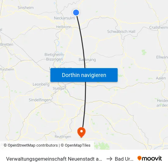 Verwaltungsgemeinschaft Neuenstadt am Kocher to Bad Urach map