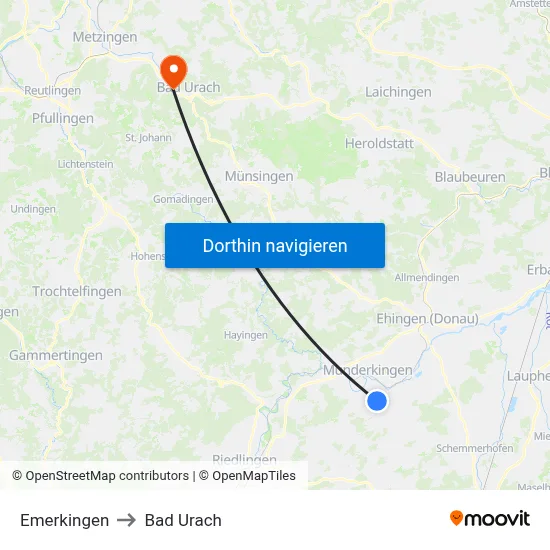 Emerkingen to Bad Urach map