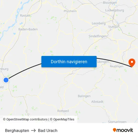 Berghaupten to Bad Urach map