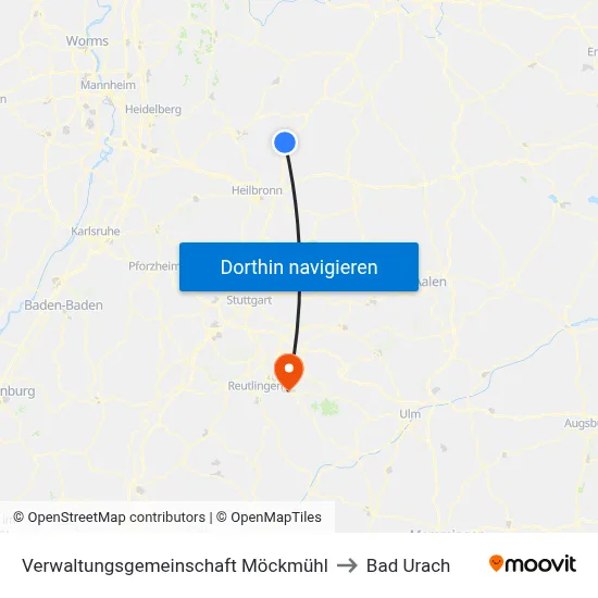 Verwaltungsgemeinschaft Möckmühl to Bad Urach map