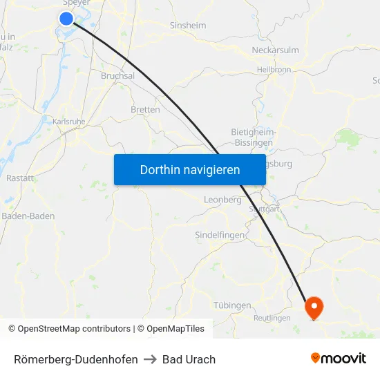 Römerberg-Dudenhofen to Bad Urach map