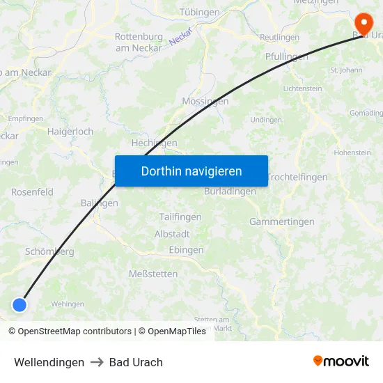 Wellendingen to Bad Urach map