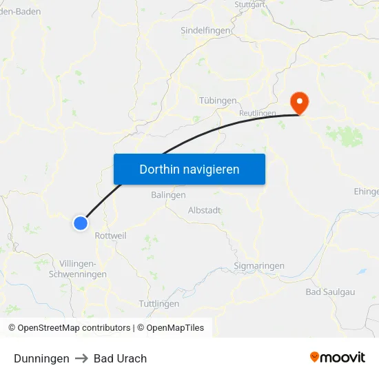 Dunningen to Bad Urach map