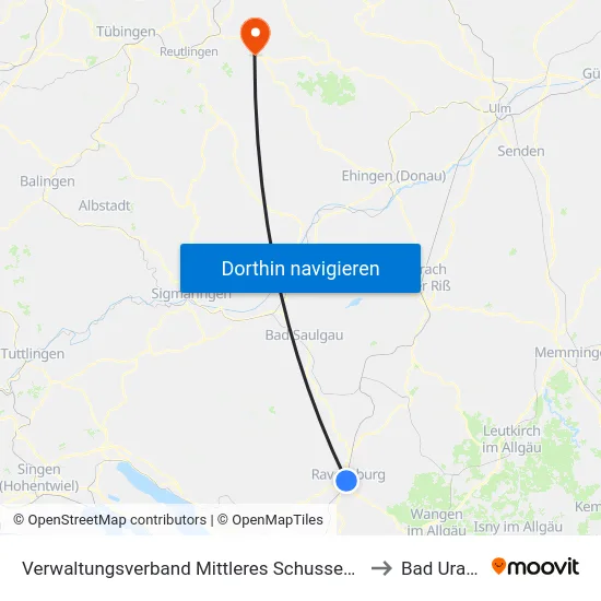 Verwaltungsverband Mittleres Schussental to Bad Urach map