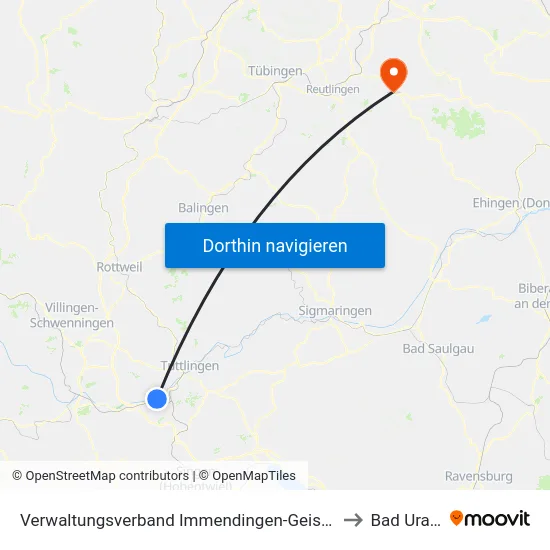 Verwaltungsverband Immendingen-Geisingen to Bad Urach map