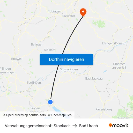 Verwaltungsgemeinschaft Stockach to Bad Urach map