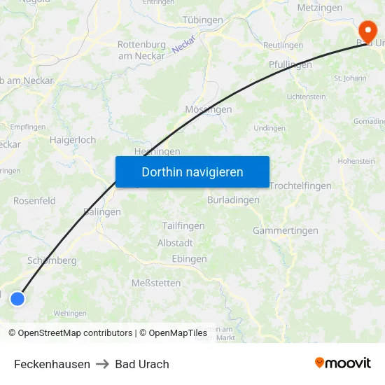 Feckenhausen to Bad Urach map