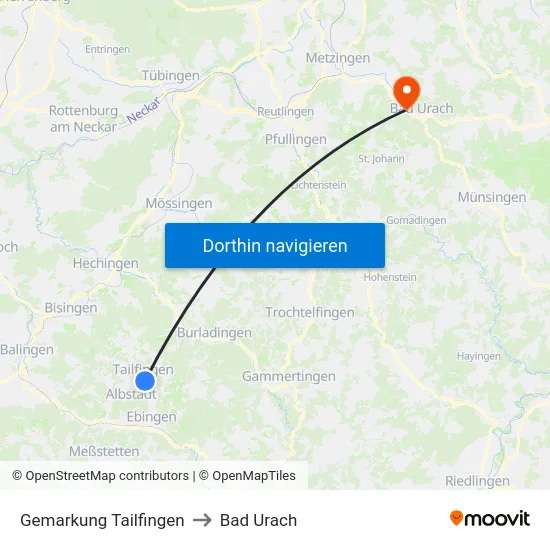 Gemarkung Tailfingen to Bad Urach map