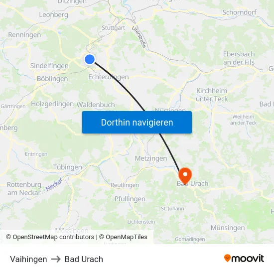 Vaihingen to Bad Urach map