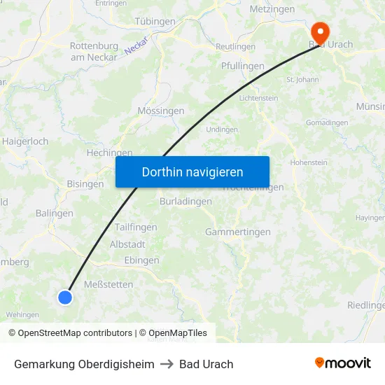 Gemarkung Oberdigisheim to Bad Urach map