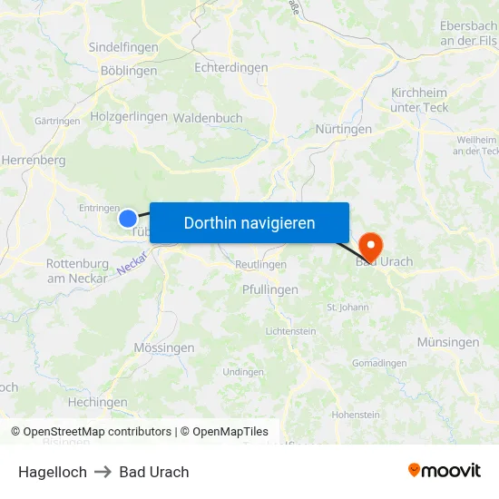 Hagelloch to Bad Urach map