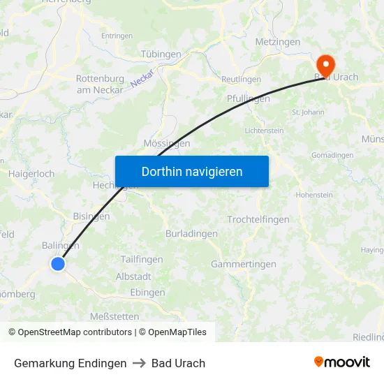 Gemarkung Endingen to Bad Urach map