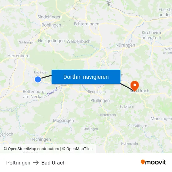 Poltringen to Bad Urach map