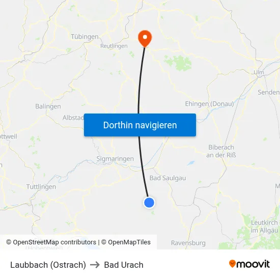 Laubbach (Ostrach) to Bad Urach map